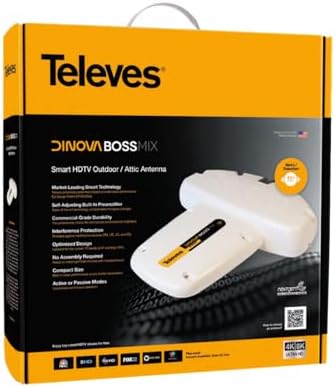 Televes DiNova Boss Mix 144286 Attic/Outdoor HDTV Antenna – Smart UHF/VHF TV Antenna with Built-in Signal Amplification and FM/LTE/4G/5G Filtering