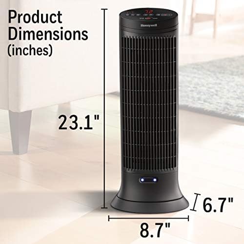 Honeywell Slim Ceramic Tower Heater, Small Room, Black – Easy to Use – Slim Space Heater with Two Heat Settings | Easy to Use – Slim Space Heater with Two Heat Settings