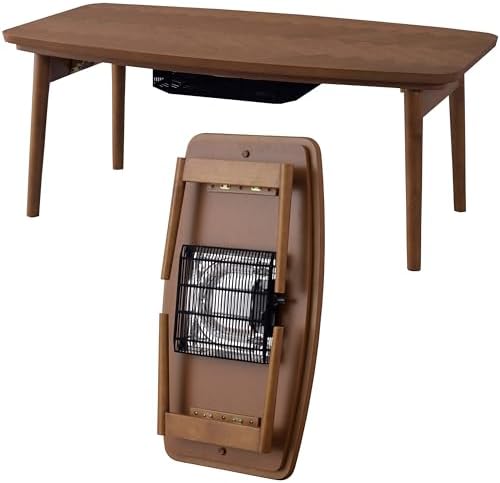 AZUMAYA Kotatsu Heater Folding Legs Table W36.0 x D20.0 x H14.5 Inches Natural Oak and Rubber Wood Material Home and Living Herringbone Pattern Table Top Wood Brown Color KT-111