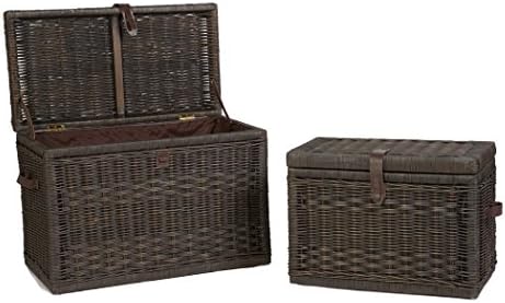 The Basket Lady Wicker Storage Trunk, M, Walnut Brown - fully assembled | Outside: 24" L x 13" W x 18" H | Inside: 22"L x 11"W x 15"H - Fabric lined. Handcrafted by artisans from natural rattan