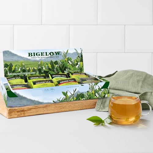 Bigelow Tea Green Tea Assortment, 64 Count (Pack of 1) | Individually Wrapped Tea Bags with Classic, Decaffeinated, Mint, Peach, Constant Comment, Lemon, Mango, and Earl Grey Teas