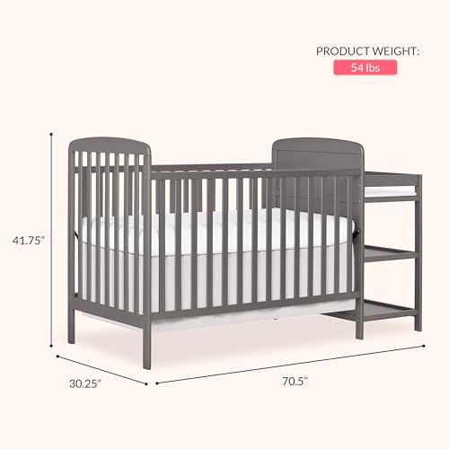 Dream On Me Anna 3-in-1 Convertible Full-Size Baby Crib & Changer with Storage in Steel Grey, GreenGuard Gold & BSA, Pinewood