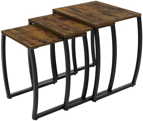 SRIWATANA Nesting Tables, Vintage Side End Tables Living Room, Coffee Snack Table Set of 3 | Compact 3-Piece Stacking Tables