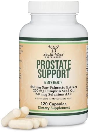 Prostate Support Saw Palmetto + Pumpkin Seed Oil, Fewer Night Trips, 120ct | Daily Prostate + Urinary Control Supplement, Saw Palmetto