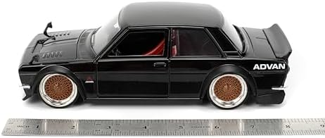 Jada Toys JDM Tuners 1:24 Scale Die-Cast 1973 Datsun 510 – Opening Doors, Detailed Interior, Rubber Tires, Collectible for Ages 8+(Gloss Black)