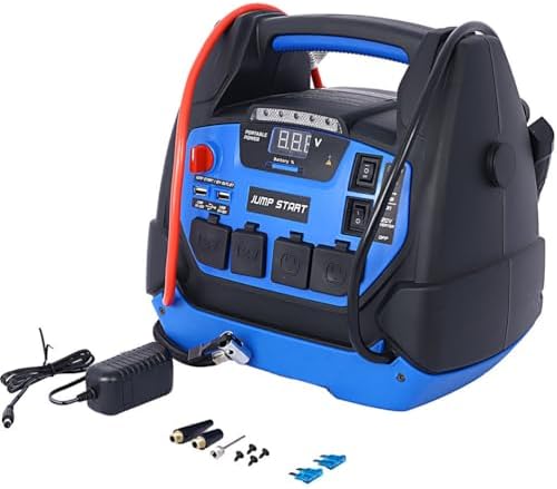 1800 Peak Amp Jump Starter with Air Compressor, 6-in-1 Portable Power Station, 12V AGM Battery Booster for Up to 8.0L Gas & 6.0L Diesel Engines