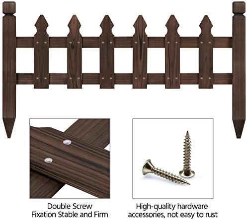 Topeakmart 177.5in Picket Fence for Garden, Wooden Fence Panels,Dark Brown