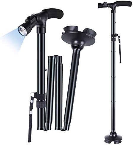 Walking Cane for Men Women: Ohuhu Walking Canes with LED Light Folding Walking Stick Adjustable Free Standing Canes with Wrist Strap Travel Bag for Seniors Adults