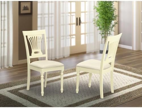 East West Furniture PVC-WHI-C Plainville Kitchen Dining Chairs - Linen Fabric Upholstered Solid Wood Chairs, Set of 2, Buttermilk & Cherry