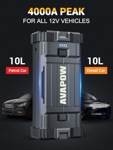 AVAPOW Car Jump Starter, 4000A Peak Battery | For All Gas or Up to 10L Diesel, Portable Booster Power Pack, 12V Auto Jump Box with LED Light