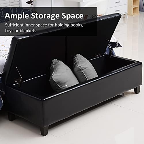 HOMCOM 51" Ottoman Storage Bench Faux Leather Storage Chest Black | Lift Top, Tufted Ottoman, Living Room, Entryway