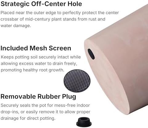 FaithLand 14 Inch Fiberstone Planter - Lightweight Modern Cylinder Plant Pot with Drainage Hole & Plug, Indoor Outdoor Use, Matte White