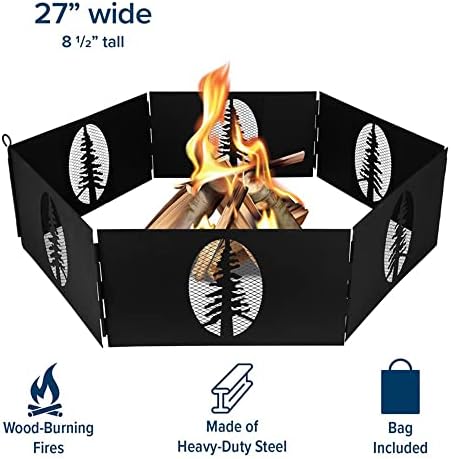 Camco Portable 27 x 8.5" Outdoor 6 Piece Collapsible Steel Campfire Ring with Storage Bag for Safe Natural Wood Burning Fires