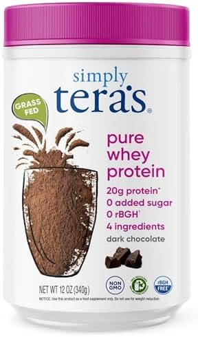 Simply tera's Pure Whey Protein Powder, Dark Chocolate, Clean Label - 12 Oz | Clean Whey Protein Powder, Made Without Artificial Sweeteners, Non-GMO, Kosher, rBGH-Free