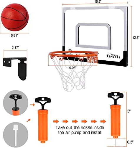 Mini Basketball Hoop Over The Door - Wall Mounted Basketball Hoop Set with Complete Accessories - Basketball Toys Gifts for 6 7 8 9 10 11 12 Year