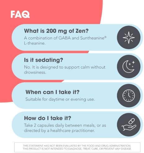 Allergy Research Group ARG 200 mg of Zen - Supports Calm and Stress Balance - Delivers 200 mg L-Theanine & 550 mg GABA per Serving - Vegetarian & Hypoallergenic - 60 Servings - 120 Capsules