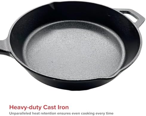Nexgrill 10" Pre-Seasoned Cast Iron Skillet, Heavy-Duty Round Frying Pan | Offers 10" x 2.5", Contoured Handle, Hanging Loop, Side Notches, Heavy-Duty