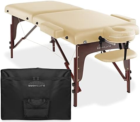 Saloniture Professional Portable Lightweight Bi-Fold Memory Foam Massage Table with Reiki Panels - Includes Headrest, Face Cradle