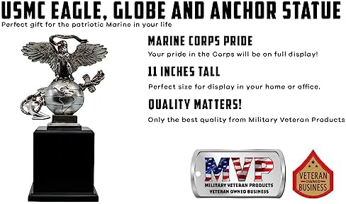 Military Gift Shop USMC 3D Eagle Globe & Anchor Statue with Wooden Base - Showcase of Marine Corps Pride - Marine Corps Gifts | USMC EGA Statue