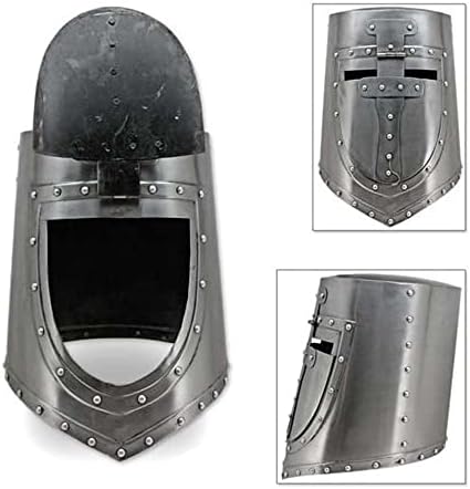 AnNafi® Visored Great Crusaders Helmet |German & European Closed Helm |Flat Top Plate Armor Helmets |18G Steel Armour Helmet for SCA LARP