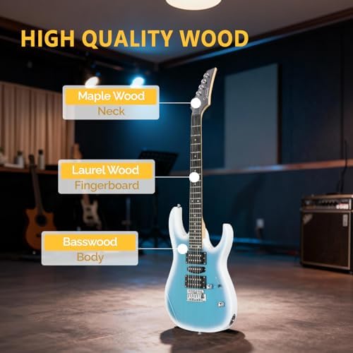 GLARRY 39" Full Size Electric Guitar Kit for Beginners, Starter Electric Guitar Set with 20W Amp & HSH Pickups, Model 170 (Black-White)