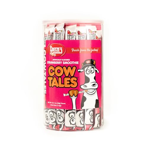 Goetze's Candy Strawberry Smoothie Cow Tales - 2.25 Pound Canister (36 Ounces) - Fresh from the Factory