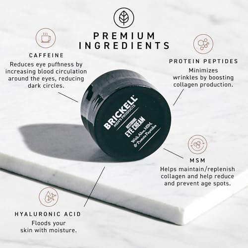Brickell Men's Restoring Under Eye Cream for Men, Anti Aging Eye Balm To Reduce Puffiness, Wrinkles, Dark Circles, Crows Feet & Eye Bags, Caffeine