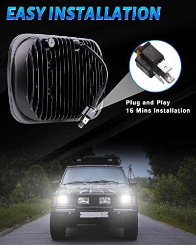 BICYACO 1 Pair 105W Rectangular 5x7/ 6x7 Inch Led Headlight High Low Beam Headlamp Compatible with Jeep Wrangler YJ Cherokee XJ Kenworth T300 1997-2010 Replacement H6054 H5054 H6054LL 69822 6052 6053