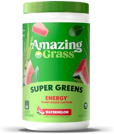 Amazing Grass Super Greens Powder Energy Lemon Lime, 30 Servings | Organic Energy Greens Powder with Plant-Based Caffeine, Yerba Mate & Green Tea Leaf for Sustained Energy & Focus