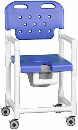 IPU ELT817 P Elite Line Rolling Shower Chair Commode for use Over Toilet and in the Shower (Blue)