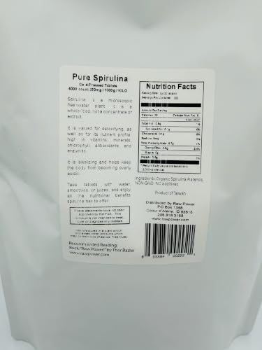 Raw Power Spirulina Cold-Pressed Tablets Bulk Kilo Bag 4000 Count 250mg Tablets 1000g Total Organics