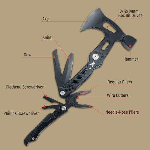 Bear Grylls Axe Multitool Hammer with Knife, Saw and Nylon Sheath | Tactical multitool combining hatchet, hammer, knife, saw, screwdriver