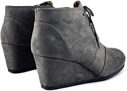 Soda “REX” ~ Women Lace Up Rounded Toe Low Wedge Ankle Bootie