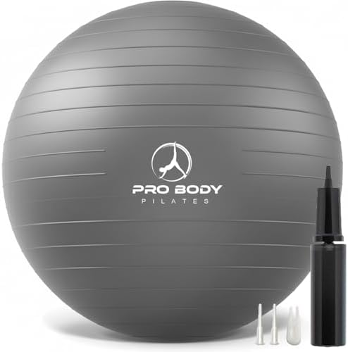 ProBody Pilates Yoga Ball - Vibrant Colors Exercise Ball | 880 lb Load, CA 10P Cert, BPA/Latex/Phthalate-free, PT & Prenatal Use, Recommended by OBs, Pump, Stability Ball