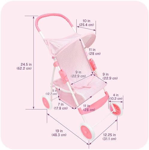 Badger Basket Folding Doll Umbrella Stroller with Basket - Pink/White | Fits up to 18" dolls