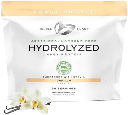 Muscle Feast Grass Fed Hydrolyzed Whey Protein Powder, Chocolate (2lb) | All Natural Hormone-Free, Hydro Whey Powder for Men and Women, Clean, Non-GMO, Delicious Hydrolyzed Protein Powder
