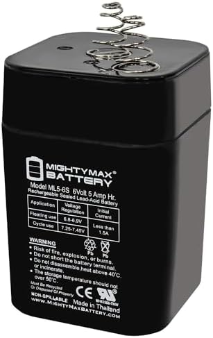 ML5-6S -6 Volt 5 AH, Spring S2 Terminal, Rechargeable SLA AGM Battery