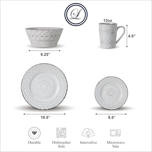 Lorren Home Trends Distressed Weave Dinnerware Set, Buttercup, 16 Piece | Service for 4