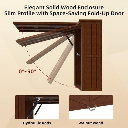 Outdoor TV Enclosure, Fit for 32-55 Inch TV, Solid Wood Wall-Mounted TV Cabinet with Dual-Arm Steel Bracket, Includes 600D TV Cover (Walnut Color)