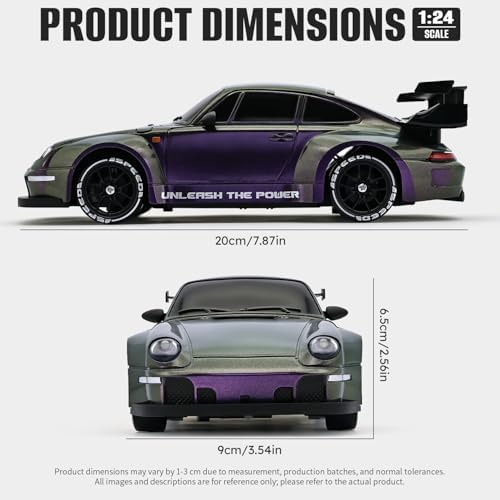 RC Drift Car,1:24 Scale Remote Control Car, 2.4GHz 20KM/H 4WD High Speed RC Cars for Kids with LED Light, Two Batteries,Drifting Tires,Racing Vehicle Toy for Adults Boys Girls Gray