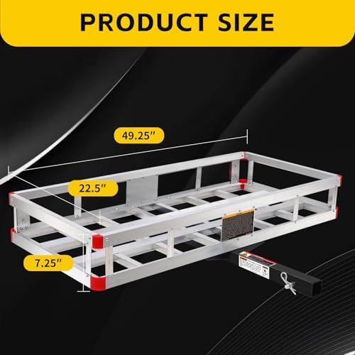 MaxxHaul 70108 Aluminum Cargo Carrier With High Side Rails- Trailer Hitch Mount For RV's, Trucks, SUV's, Vans, Cars With 2" Hitch Receiver - 500-lb Load Capacity, Grey, 49" x 22.5"