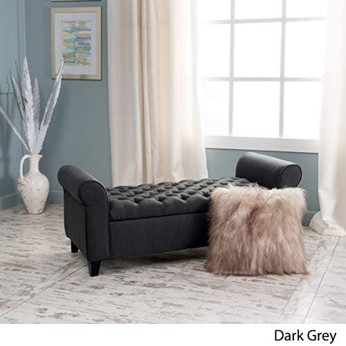 Christopher Knight Home Keiko Fabric Armed Storage Bench, Dark Grey, 19.50”D x 50.00”W x 19.25”H
