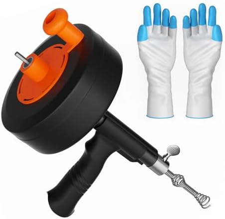25ft Drain Auger Heavy Duty, Professional Plumbing Snake with Drill Adapter, Manual & Powered Clog Remover for Kitchen, Bathroom, Shower Sink & Bathtub, Flexible Pipe Snake Cleaner with Gloves