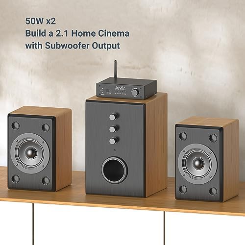 Arylic B50SE Bluetooth 5.1 Stereo Receiver 2.1 Channels Mini Class D Integrated Home Speaker Amplifier 50W x 2, Stable and Remote