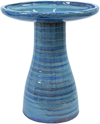 Sunnydaze Ceramic Bird Bath, Weather-Resistant Finish, 21” H, Galaxy Blue