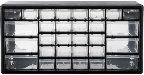 Global Industrial 30 Drawers Plastic Drawer Parts Cabinet, 20"W x 6-1/2"D x 10"H, Black