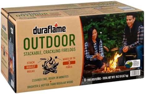 Duraflame Outdoor Firelogs – Crackling Fire Logs for Fire Pits, Camping, Bonfires & Backyard Fires, Easy-Light Firewood Alternative (1 Box)