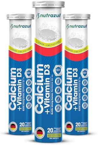 Nutrazul Calcium + Vitamin D3 Effervescent Tablets, for Bone Health Maintenance, 500 mg Calcium and 2.5 mcg Vitamin D3