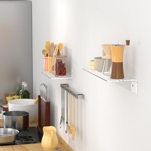 FEMELI 2 PCS 12" Acrylic Floating Shelves, Clear Shelf for Wall Display