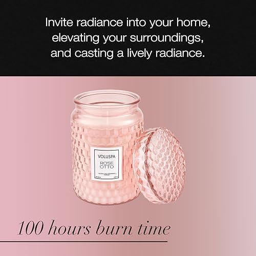 Voluspa Milk Rose, Large Candle Jar, 18 Ounce, 100 Hour Burn Time, Coconut Wax for Clean Burning, Handcrafted in the USA